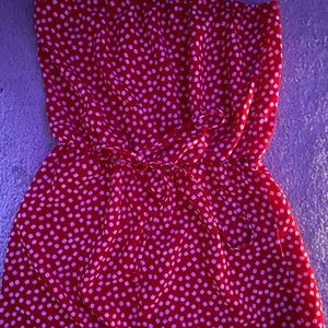 Strapless red and white flowers romper